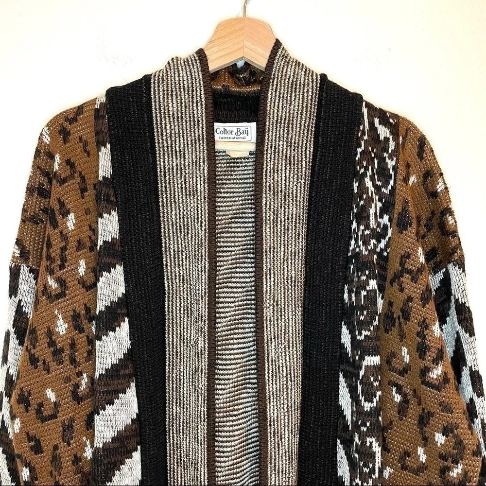 Vintage Colter Bay Mixed Pattern Longline Open Front Cardigan Sweater Large XL